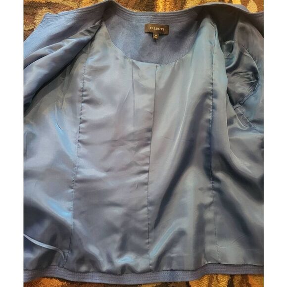 Talbots Jacket Women's 18 Cobalt Blue Linen Collarless Open Woven 3/4 Sleeve - Picture 5 of 5